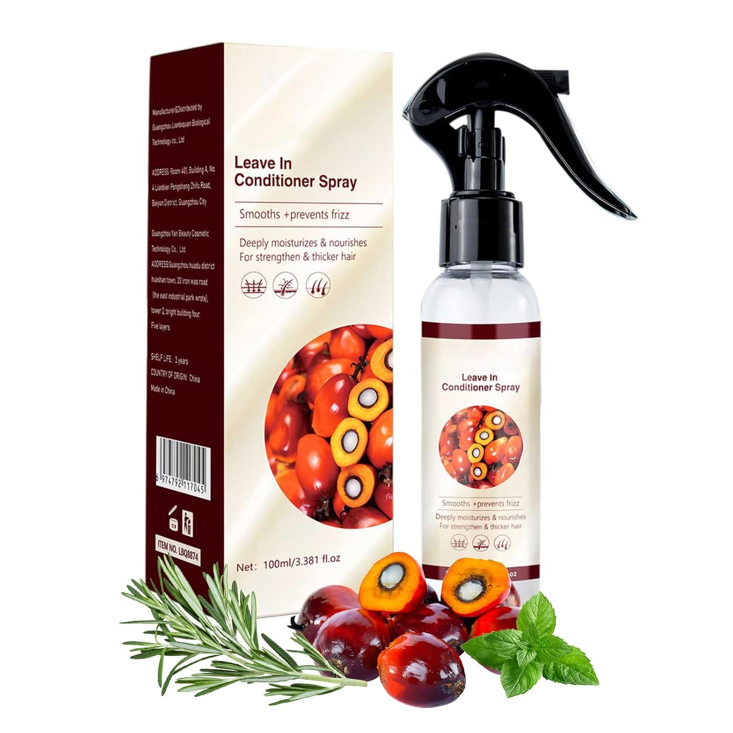 Spray capillaire sans rinçage Batana-Oil pour la pousse des cheveux, hydratation profonde et volume au romarin et à la menthe poivrée