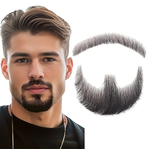 Ailsa Bigote falso, barba realista, 100% cabello humano, cabello facial atado a mano, pelo facial negro de cabra, barbas falsas de encaje, bigote
