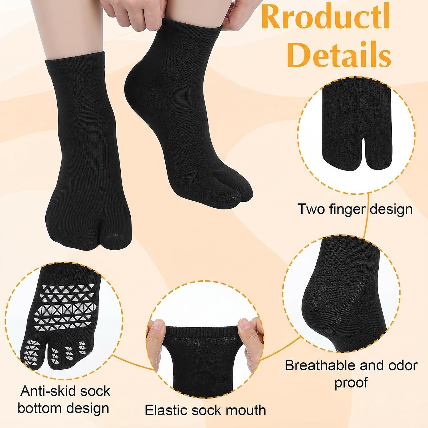 Molain 4Pairs Japan Tabi Socks for Flip Flop with Anti-slip Dots, Unisex Elastic Cotton Split Toe Socks Japanese Toe Separated Sock for Men Women