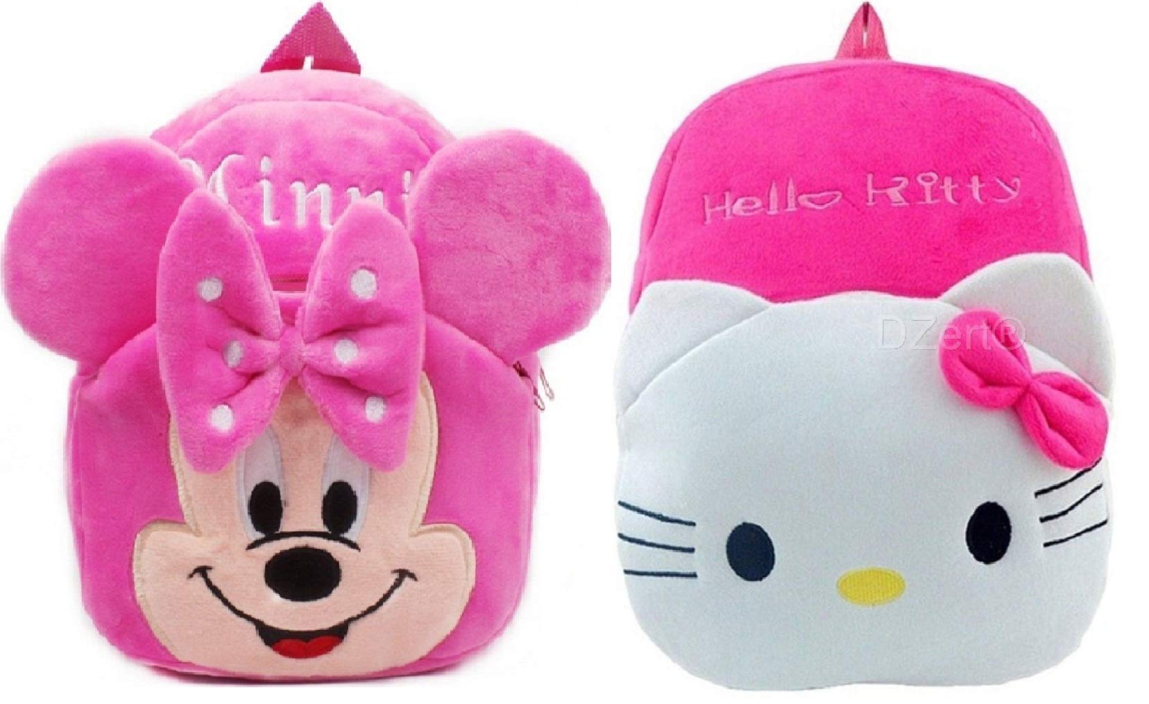 Kids School Bag/Nursery/Picnic/Carry/Travelling Bag Soft Plush Backpack School Bag for Kids- 2 to 5 Age - Pack of 2 (H-Kitty & Minnie)