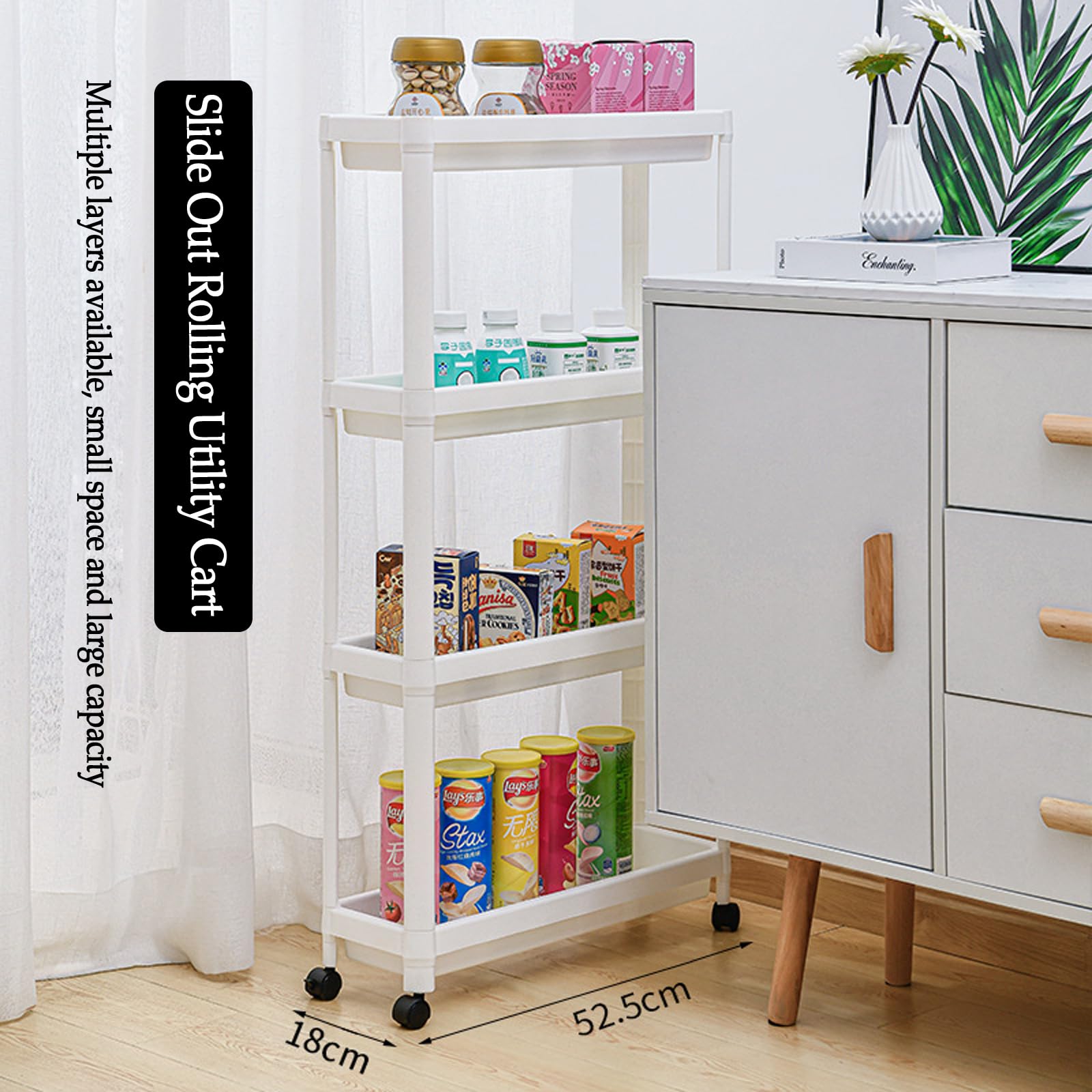 Scaffale sottile da bagno con ruote, multifunzione, salvaspazio, per cucina e sotto le scale