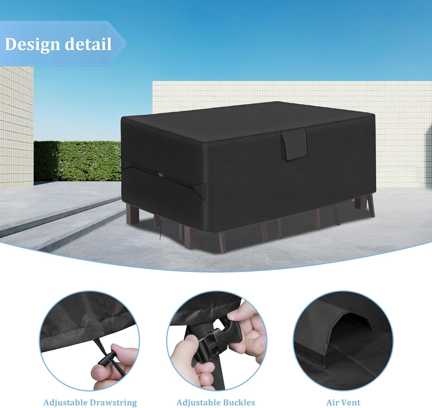 Patio Furniture Covers - 600D Heavy Duty Waterproof Rectangle Table Cover, Lawn Furniture Set Covers for Outside Dining Table and Chairs Seating 86"L x 44"W x 28"H