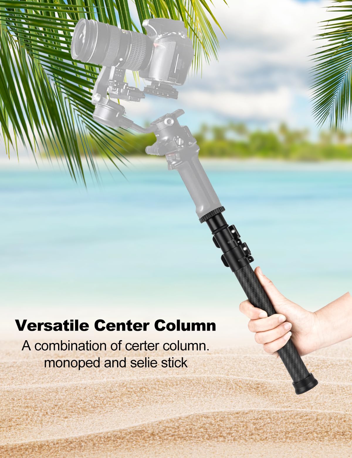 Koolehaoda Stativ Verlängerungsstange aus Kohlefaser, 3-Teilige Mittelsäule Verlängerung-Teleskopstange mit 1/4"- bis 3/8"-Schraube kompatibel mit Kameras/Stativen/Kugelköpfen/Gimbals