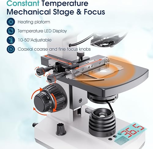 Miniatura 4 de Microscopio para adultos con aumento de 40X-2500X microscopios monoculares compuesto de laboratorio de doble vista con termostato ajustable mecánico