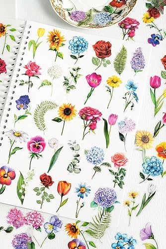 Miniatura 6 de Juego de calcomanías de flores  140 piezas naturales de hongos florales botánicos, autoadhesivos, álbumes de recortes, calcomanías decorativas