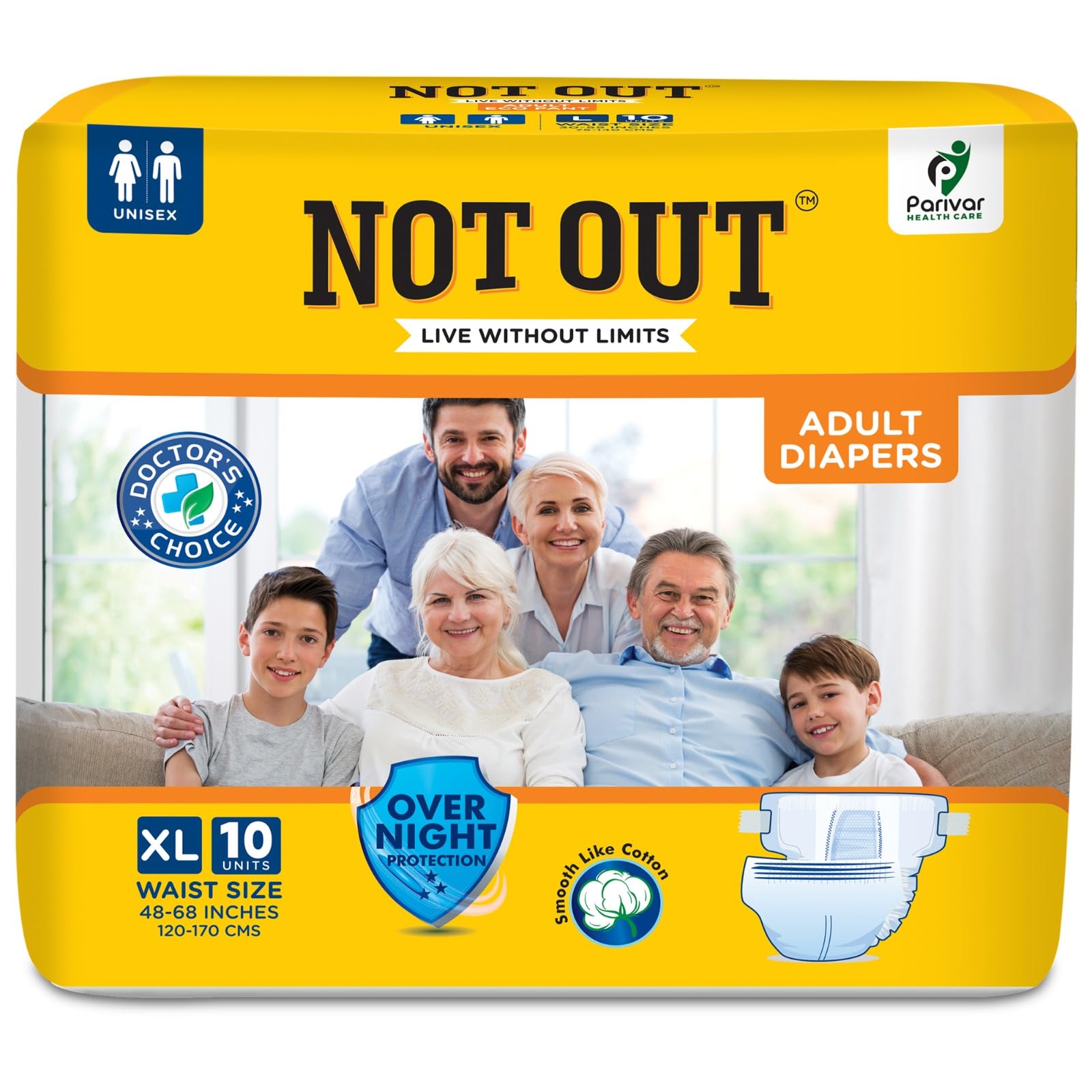 Not Out Adult Diaper Tape Style, XL (Waist 48-68 inches | 120-170 cm) | 12 Hrs Absorption, Unisex, Extra Soft, Pack of 3, Count 30-image-28