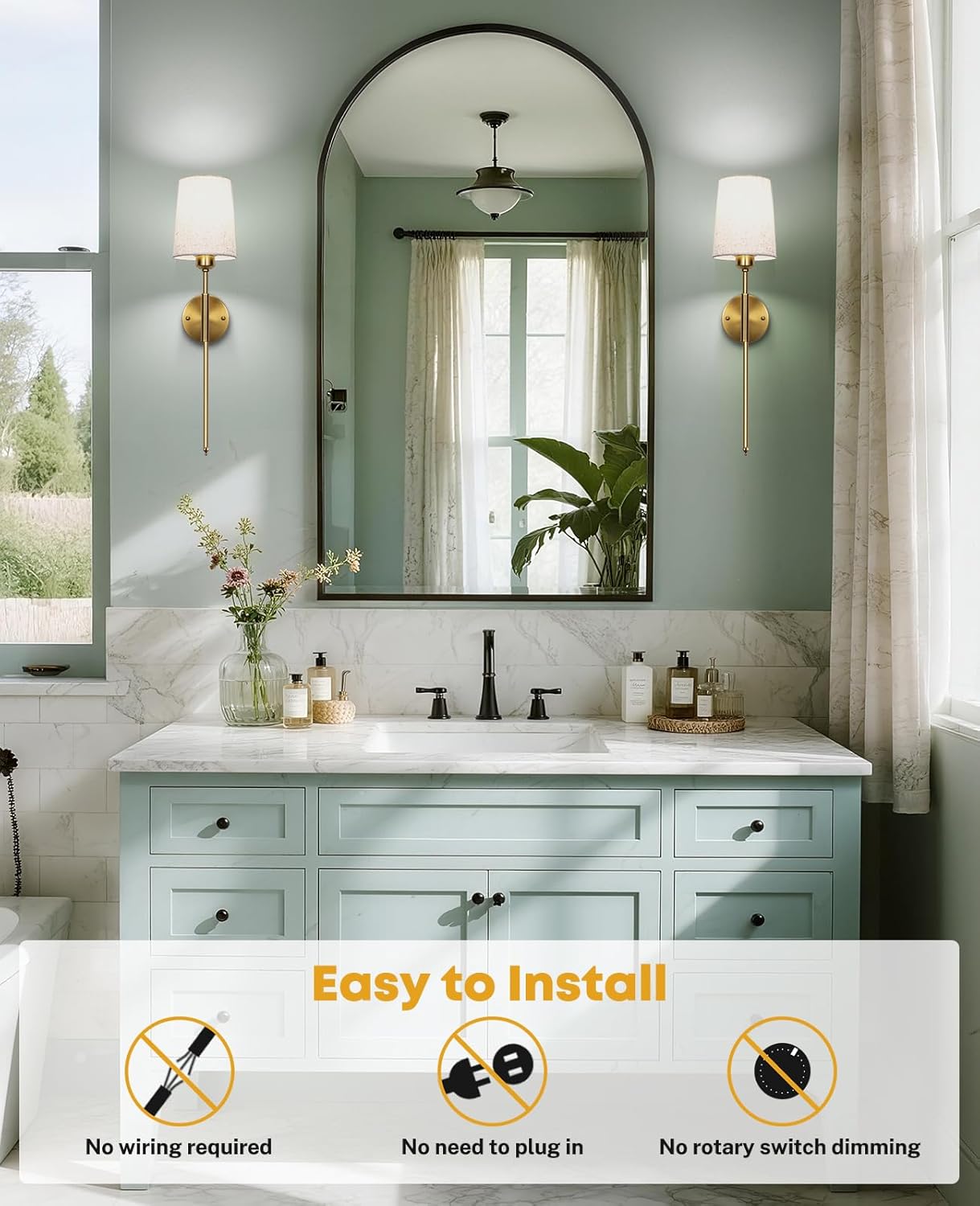 Battery Operated Wall Sconce, Rechargeable Wall Sconces 13000 mAh Battery Powered Sconces Wireless Sconces Wall Decor Set of 2 Wall Lights for Bedrooms Living Room