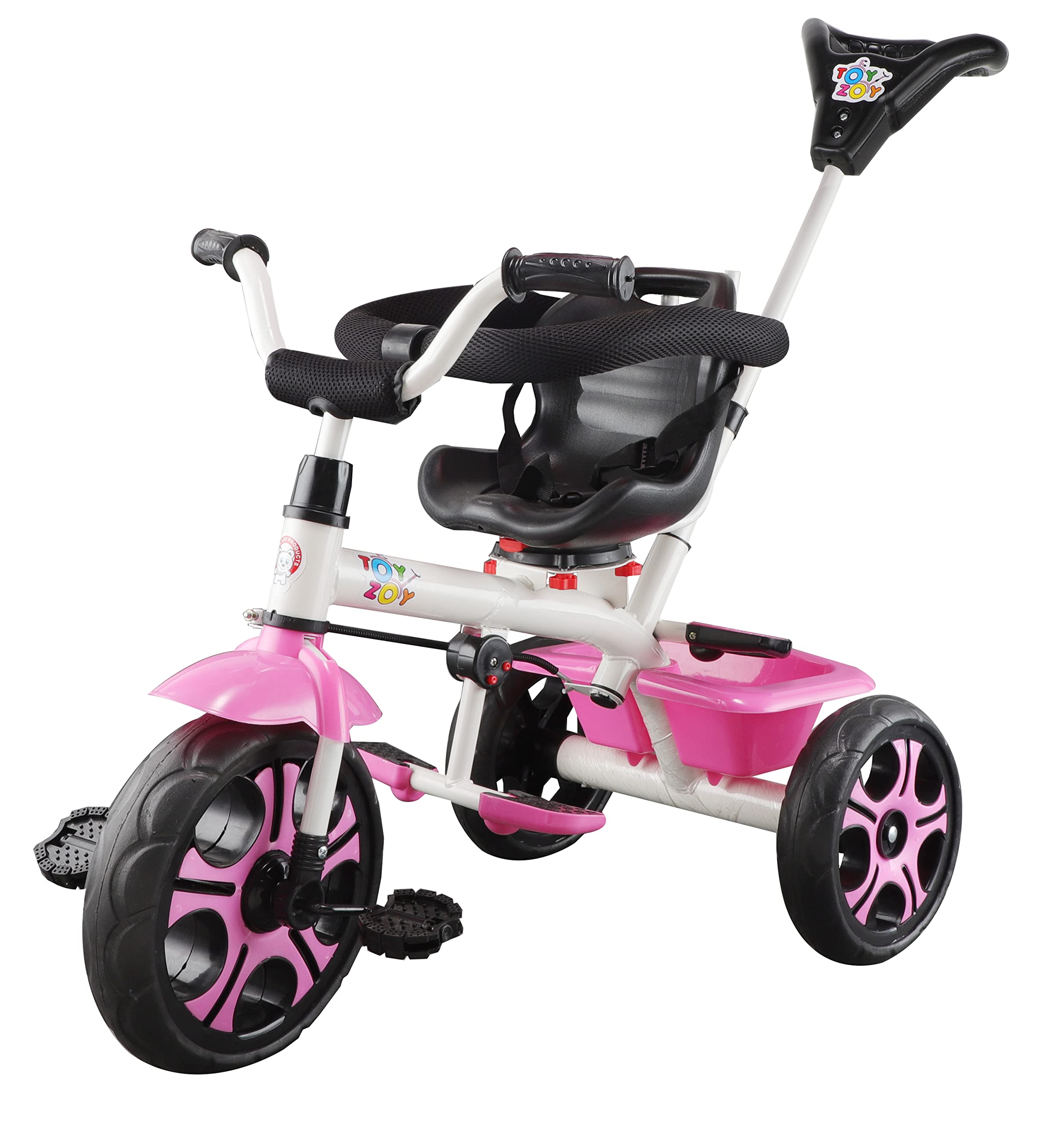 JoyRide 3 in 1 Stroll 'N Ride Baby Tricycle,Toddler Stroller Kids Pedal Tricycle w/Pusher Adjustable Handle Seat Storage Rotating Seat for 12 Months to 5 Years (Pink)-picture-14