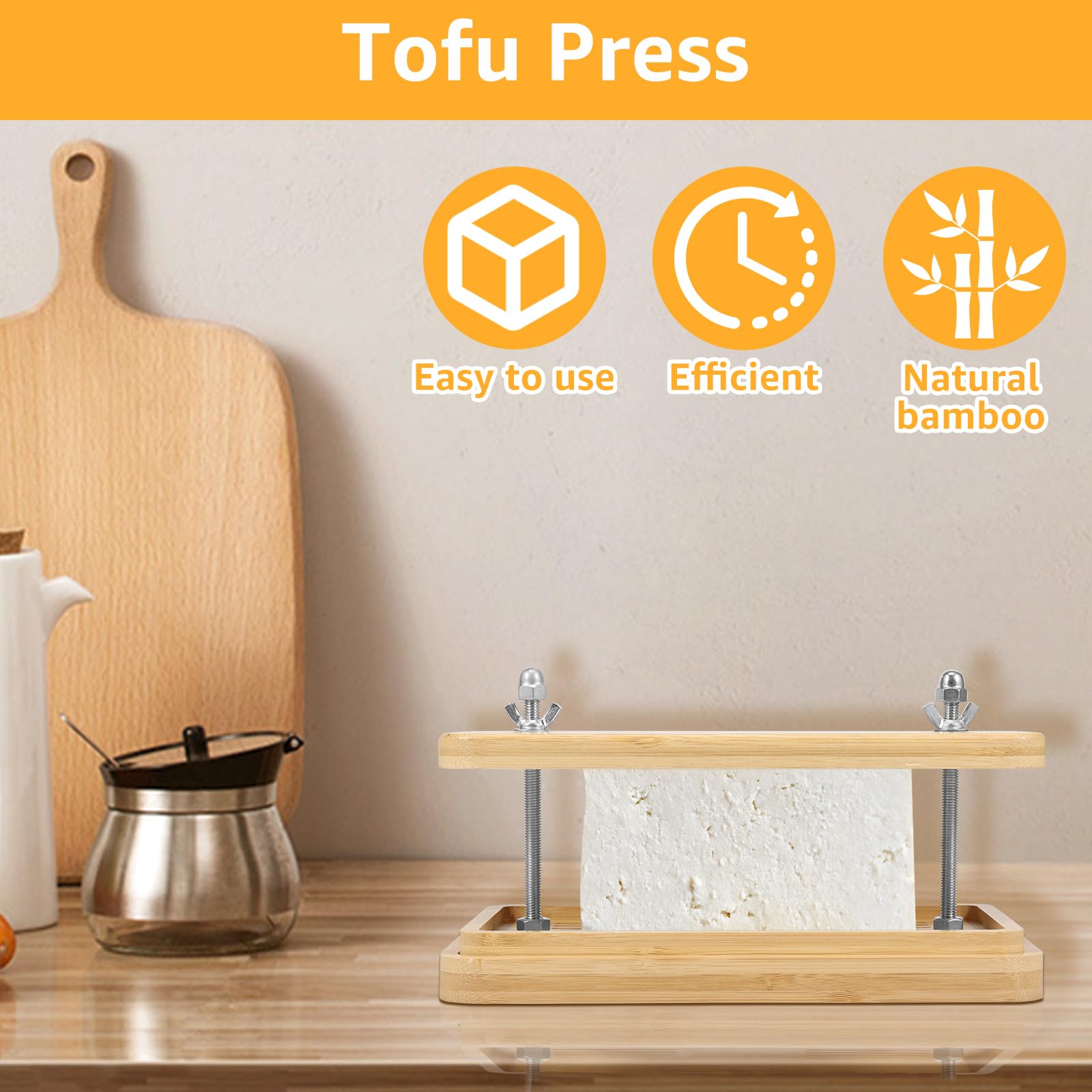 Grande Presse à Tofu En Bambou Naturel – Avec Passoire, Plateau Égouttoir Et Étamine, Sans BPA – Parfait Tofu Ferme, Fromage Végétal & Yaourt Maison