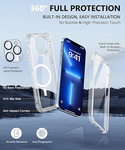 Miniatura 6 de Funda transparente compatible con iPhone 13 Pro Max, protector de pantalla integrado, con protector de lente de cámara, compatible con MagSafe,