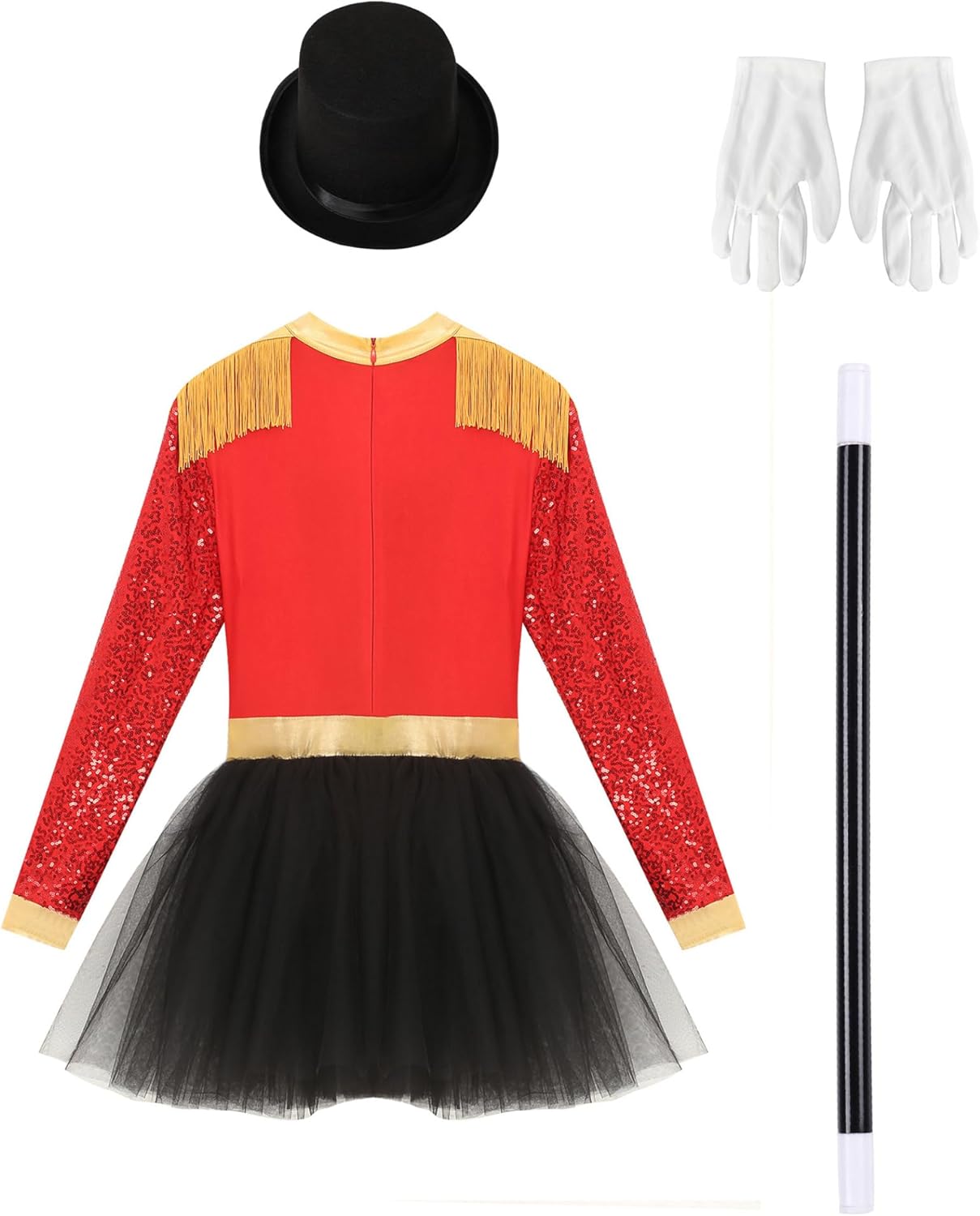 Womens Ringmaster Halloween Showman Costume Ladies Sequins Majorette Marching Band Tutu Dance Dress