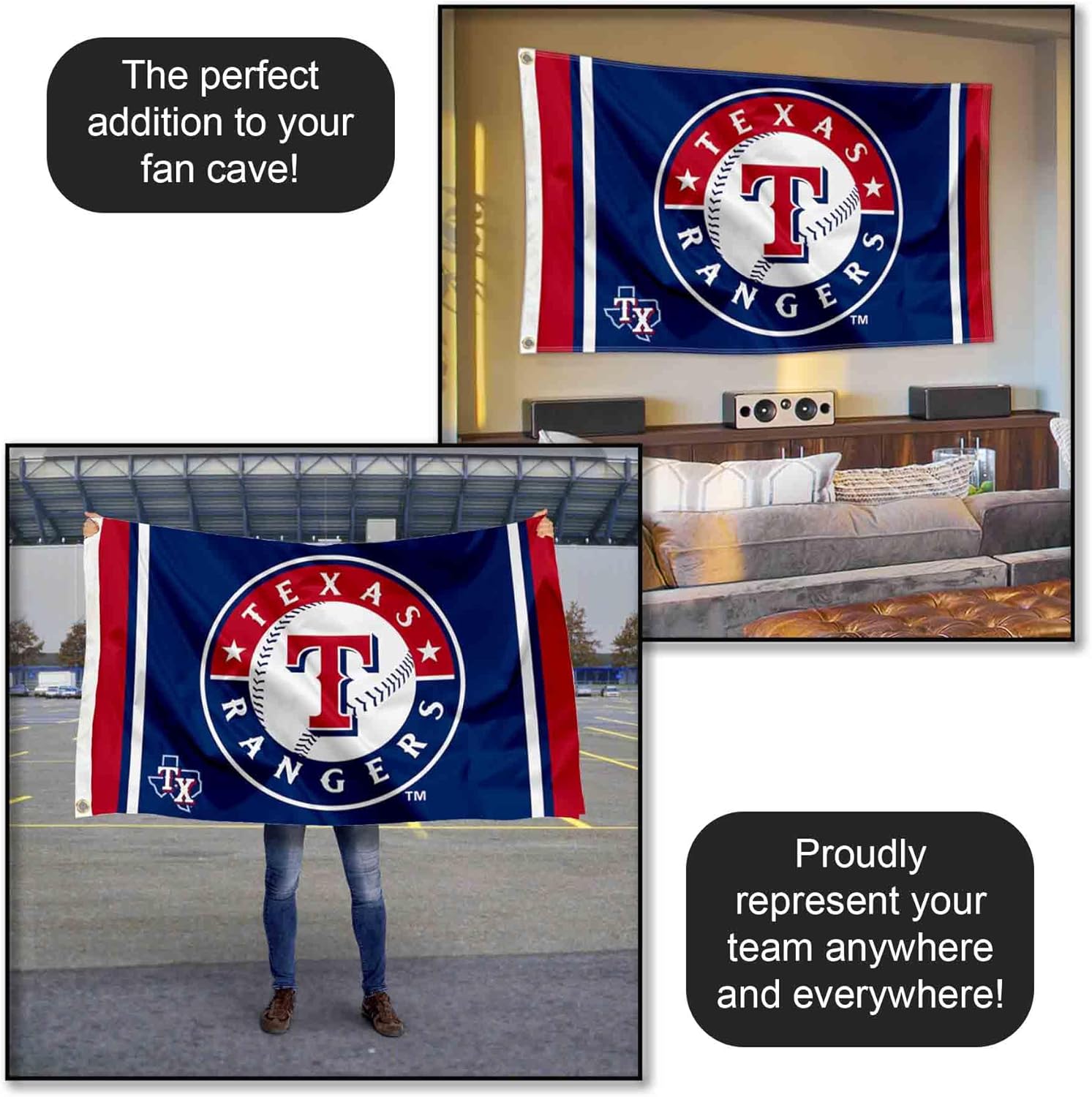 Texas Rangers Circle Logo 3x5 Foot Grommet Banner Flag