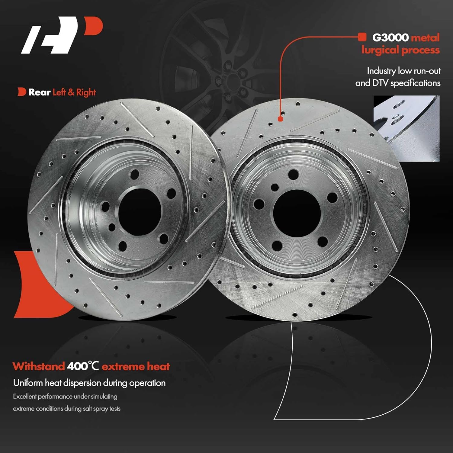 A-Premium 2-PC Set 12.99 inch (330mm) Rear Drilled and Slotted Disc Brake Rotors Compatible with BMW 330i/335i/340i xDrive, 430i, 328i, 330i, 335i, 340i, 330i/335i/340i GT xDrive