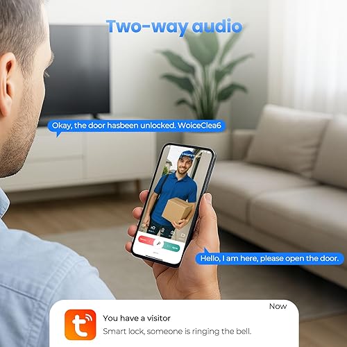 Miniatura 5 de CAMCAMP Cerradura inteligente de video WiFi con cámara y timbre, cerradura de puerta de entrada sin llave con asa para puerta delantera, cinco