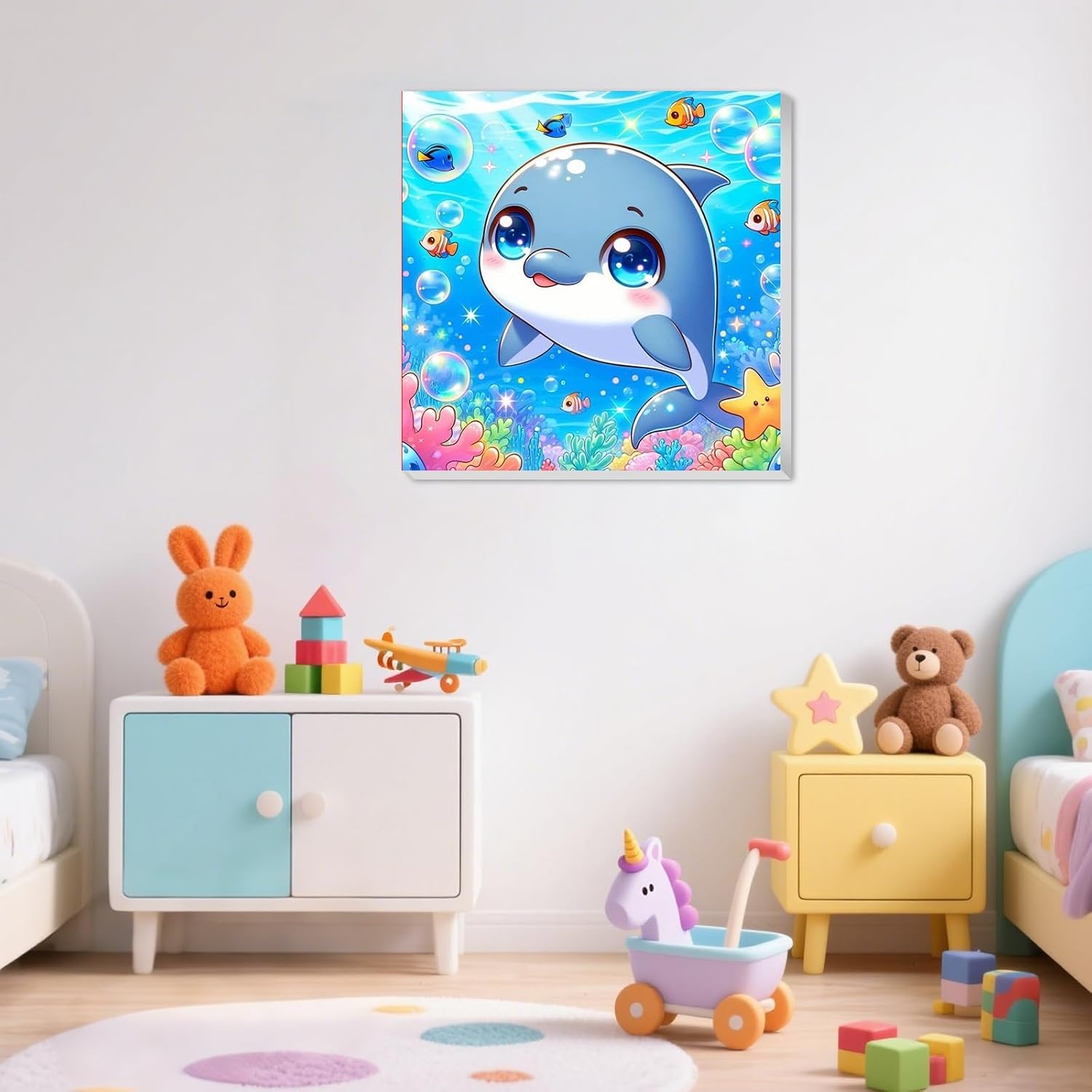 XTCIXAL Paint by Numbers Kit for Kids with Frame, Dolphin, 8X8 inch image 4