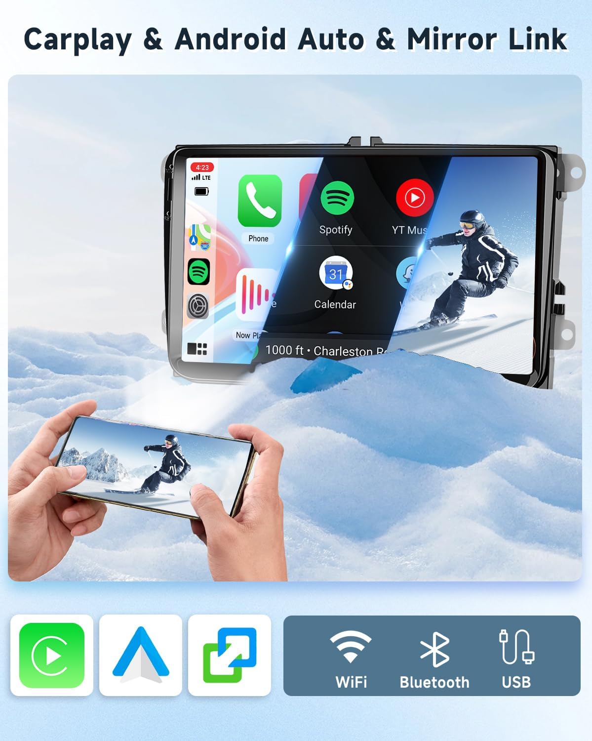 Rimoody 2G+64G Android Car Stereo for VW Passat Jetta Tiguan Golf MK5 MK6 T5 EOS Polo, Wireless Carplay Android Auto, 9'' Touchscreen Radio GPS Navigation Bluetooth 5G-WiFi FM/RDS EQ Rear Camera SWC