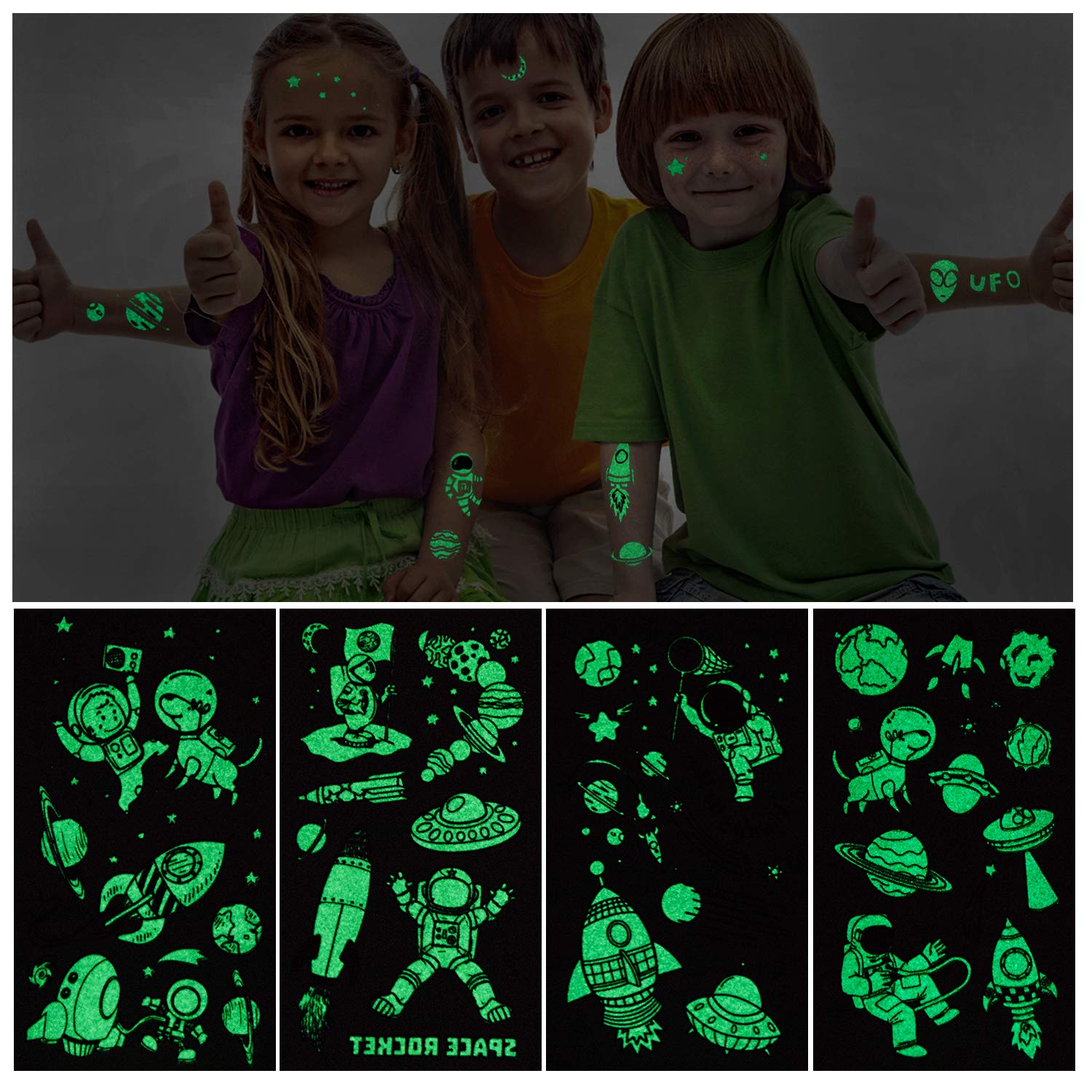 PHOGARY 10 Sheets Temporary Tattoos for Kids Luminous Tattoo Sticker