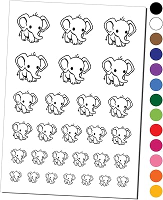 Cute Baby Elephant Temporary Tattoo Water Resistant Fake Body Art Set Collection - Black (One Sheet)
