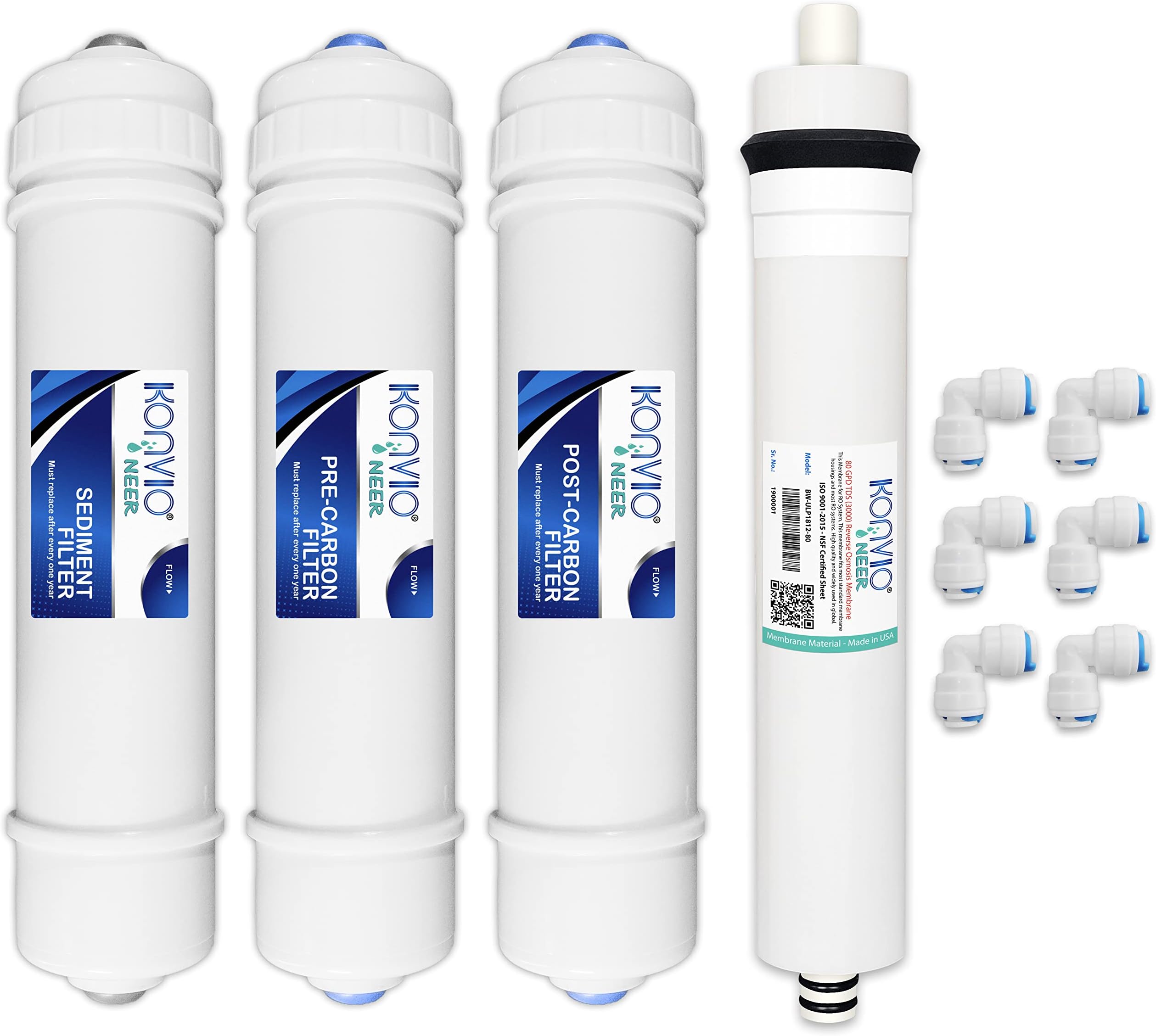 Pre Post Carbon Sediment Filter and 80 GPD RO Membrane, Inline Replacement Cartridge for Domestic Water Purifier