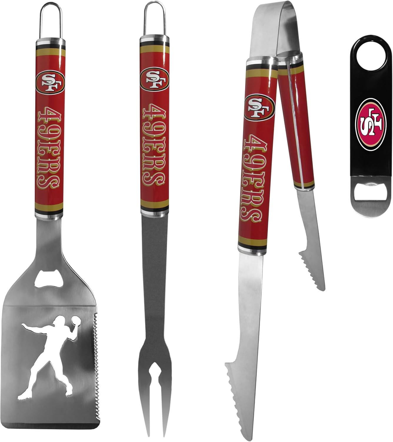 Siskiyou NFL San Francisco 49ers 3 pc Steel Logo BBQ Tools w/Bottle Opener, One Size, Team Colors