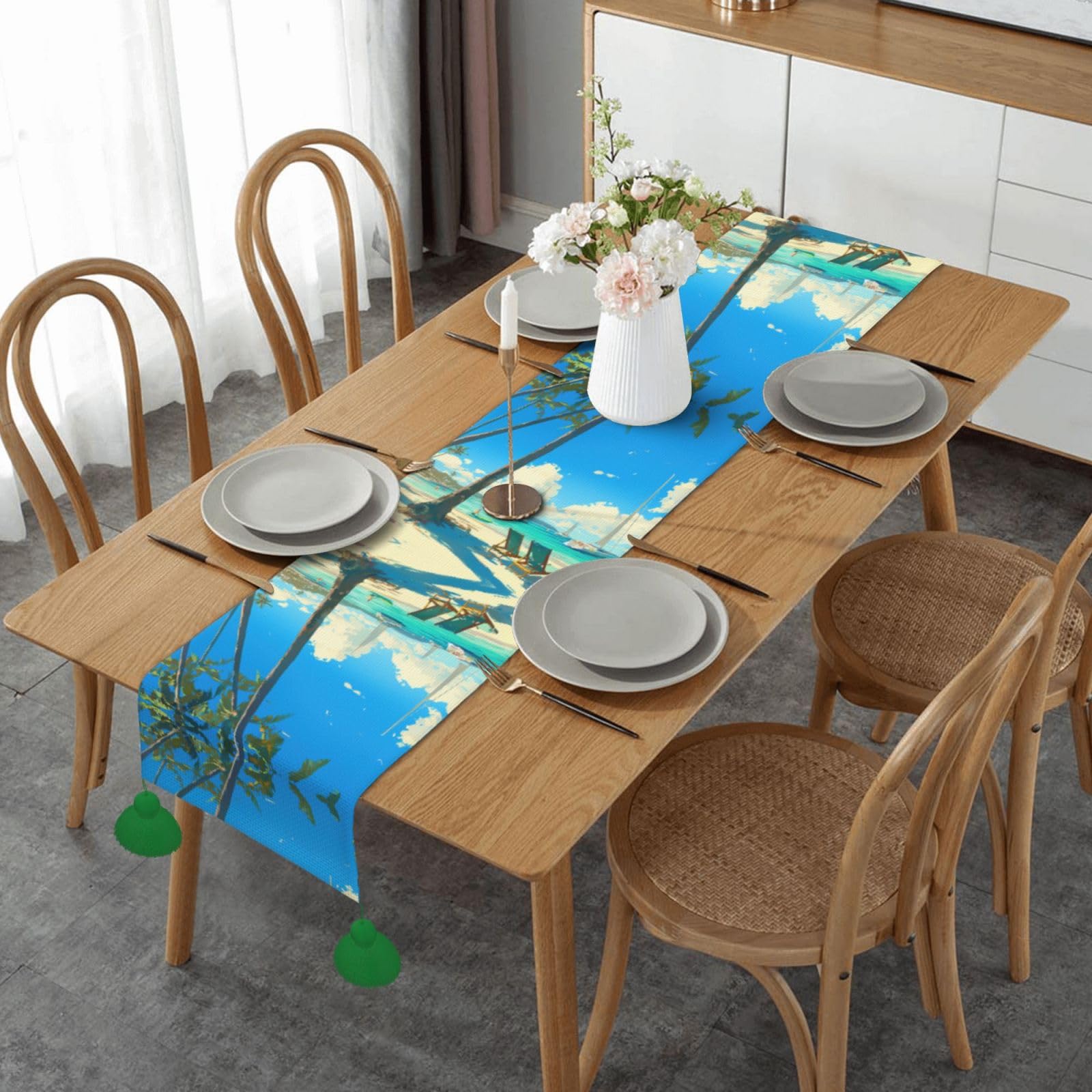 Chemin de table palmier plage imprimé pour salle à manger et table basse