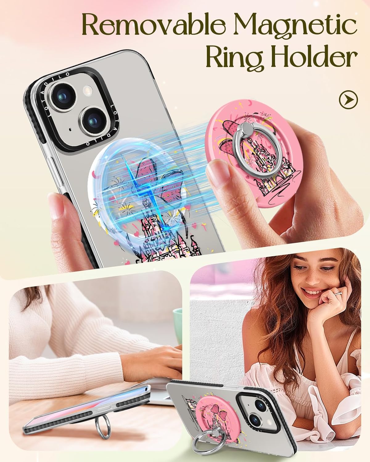 Cute Case for iPhone 14 for Women Girls - Funny Castle Design Compatible with Magsafe Magnetic Ring Holder Kickstand Fashion TPU Phone Covers for iPhone 14 Phone Case - Image 4
