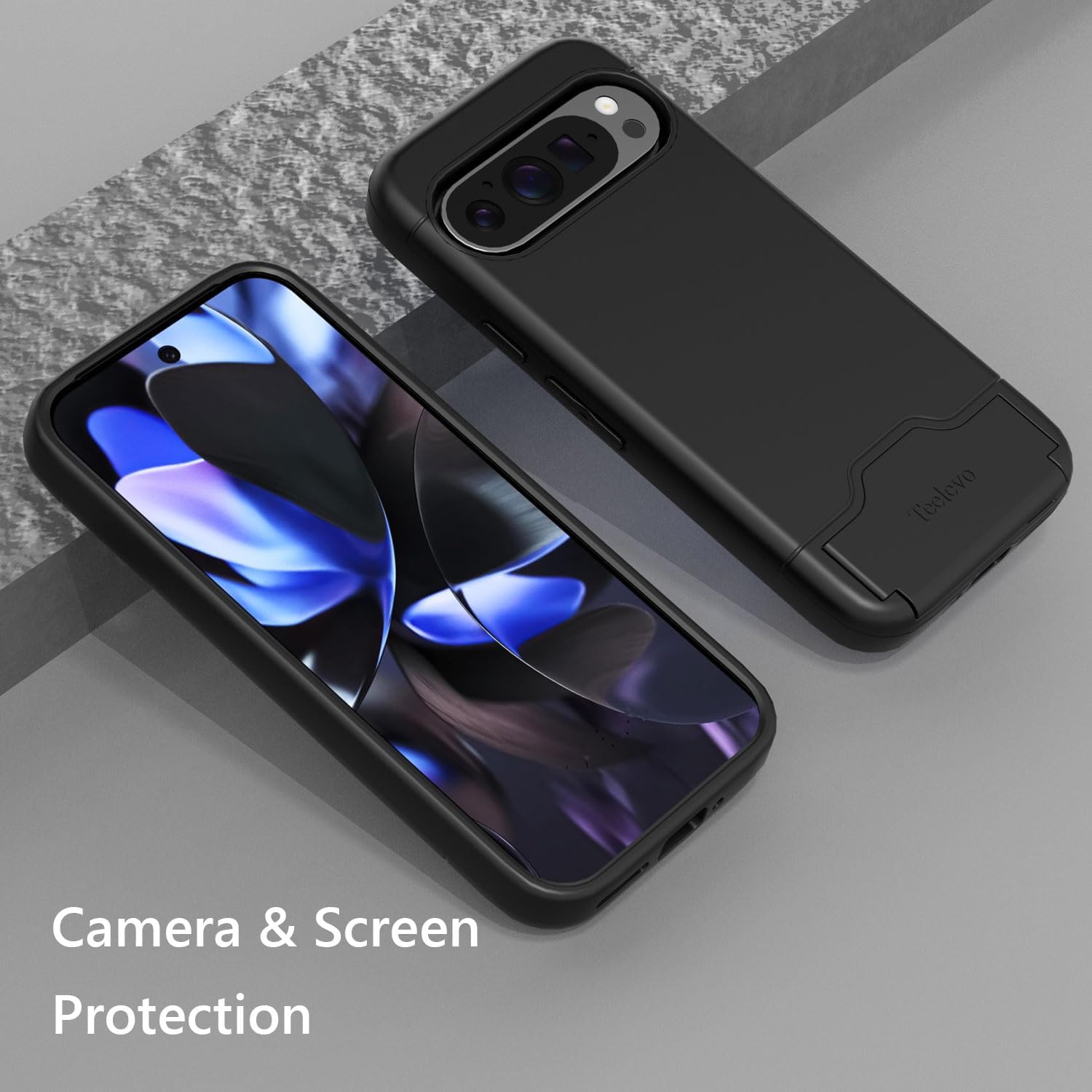 Teelevo Wallet Case for Google Pixel 9/9 Pro, Protective Case with 2-Card Storage and Kickstand for Google Pixel 9 and Pixel 9 Pro - Black