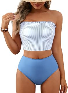 Jolefille High Waisted Bikini Sets for Women Strapless 2 Piece Tummy Control Swimsuits Lace up Bathing Suits Modest Swim Suit Price In India