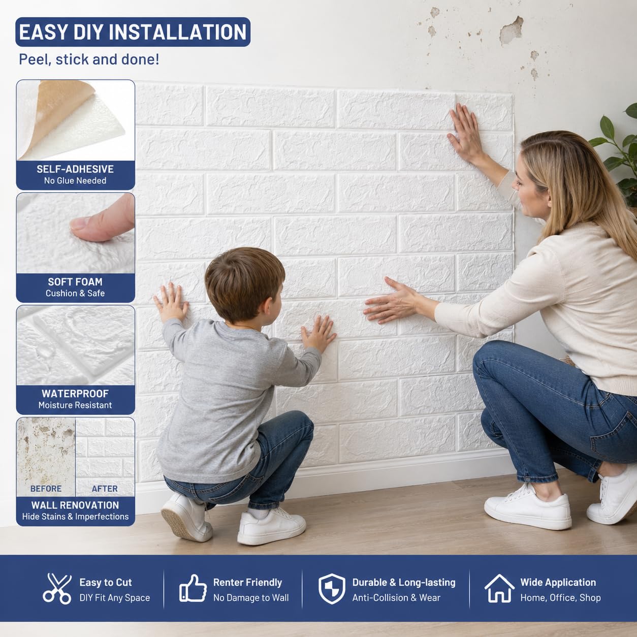 Paneles de pared 3D 77 x 70 cm, 5 mm, juego de 30 unidades, autoadhesivos, para aficionados al bricolaje