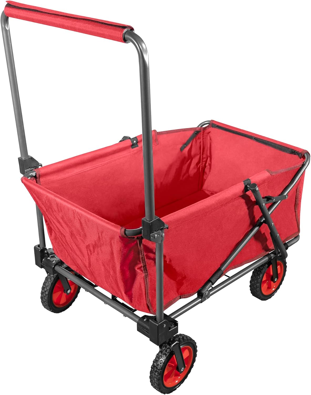 Zenithen Steel Foldable Large Folding Sports Camping Utility Yard Cart Portable Wagon with X-Large All Terrain Wheels, Perfect for Camping, Beach, or Walks, Red