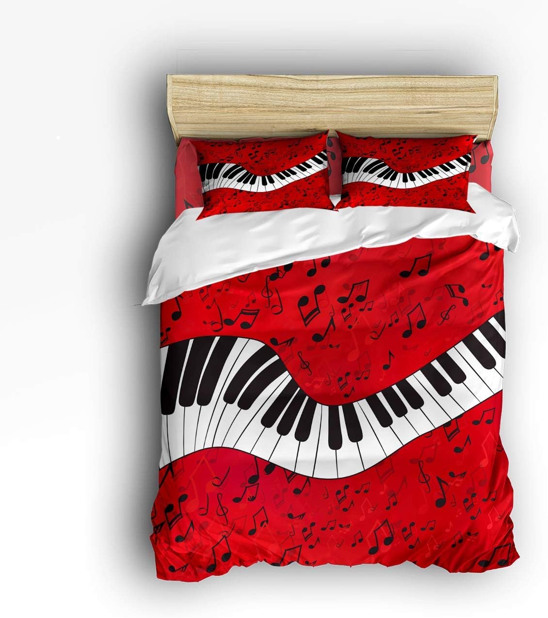 VANKINE Music Note Piano Keys Comforter Bedding Set, 4 Piece Home Decoration Duvet Cover Set Include 1 Flat Sheet 1 Duvet Cover and 2 Pillow Cases, Queen Size