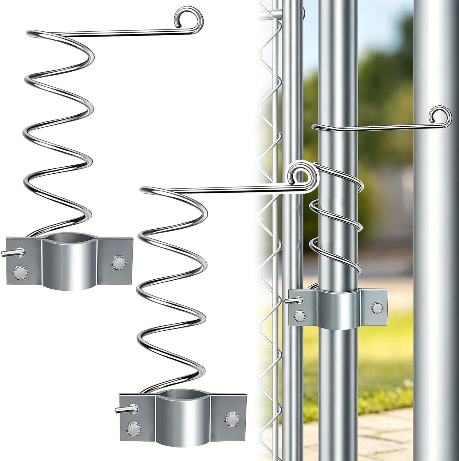 Chain Link Gate Closer, 2 Pack Adjustable Self Closing Springs | Fits 1-1/4"–1-5/8" Gate Tubes, Hot-Dip Galvanized Steel, Left or Right Swing, Easy Bolt-On Installation