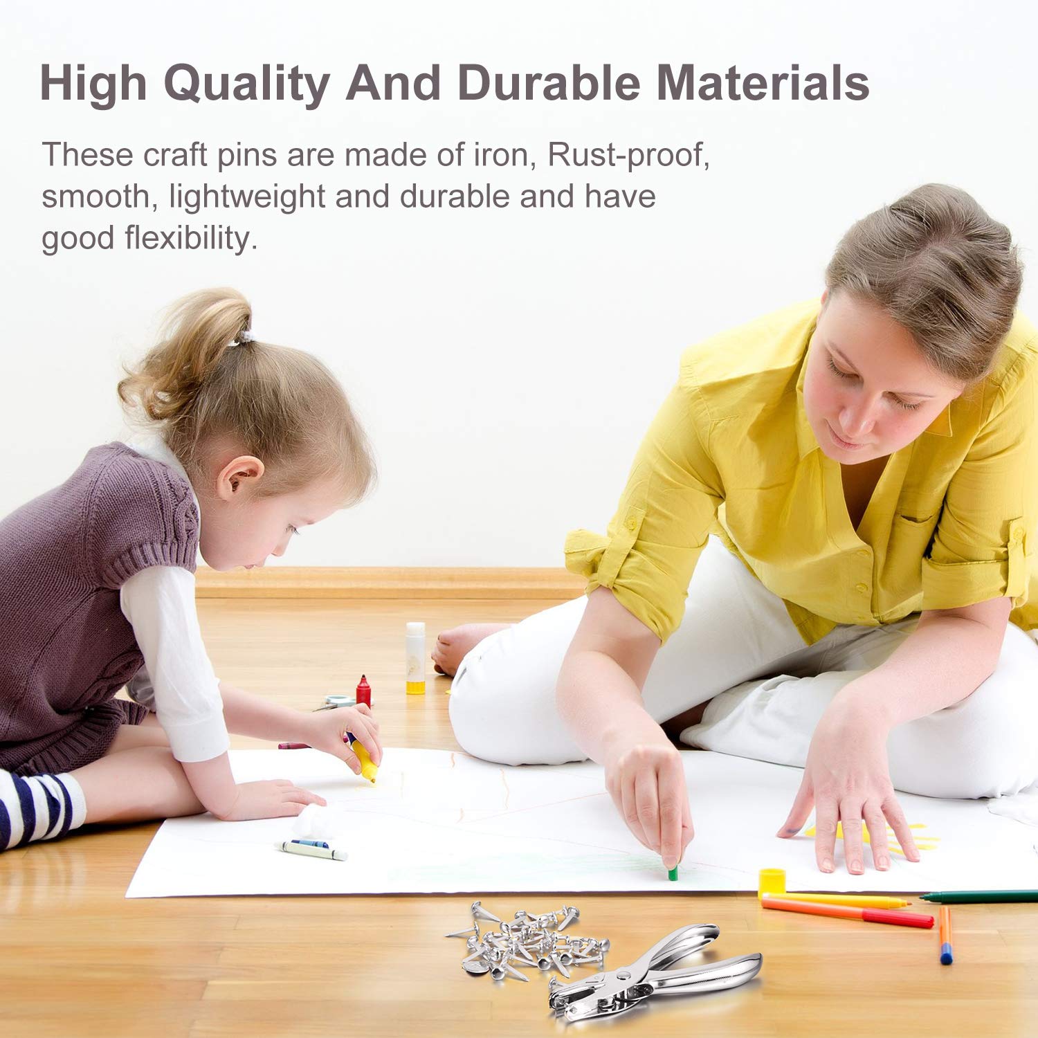 300 Pieces 3/4 Inch Paper Fasteners Small Round Metal Brads with Hole Punch for Scrapbooking Crafts Making DIY (Silver)