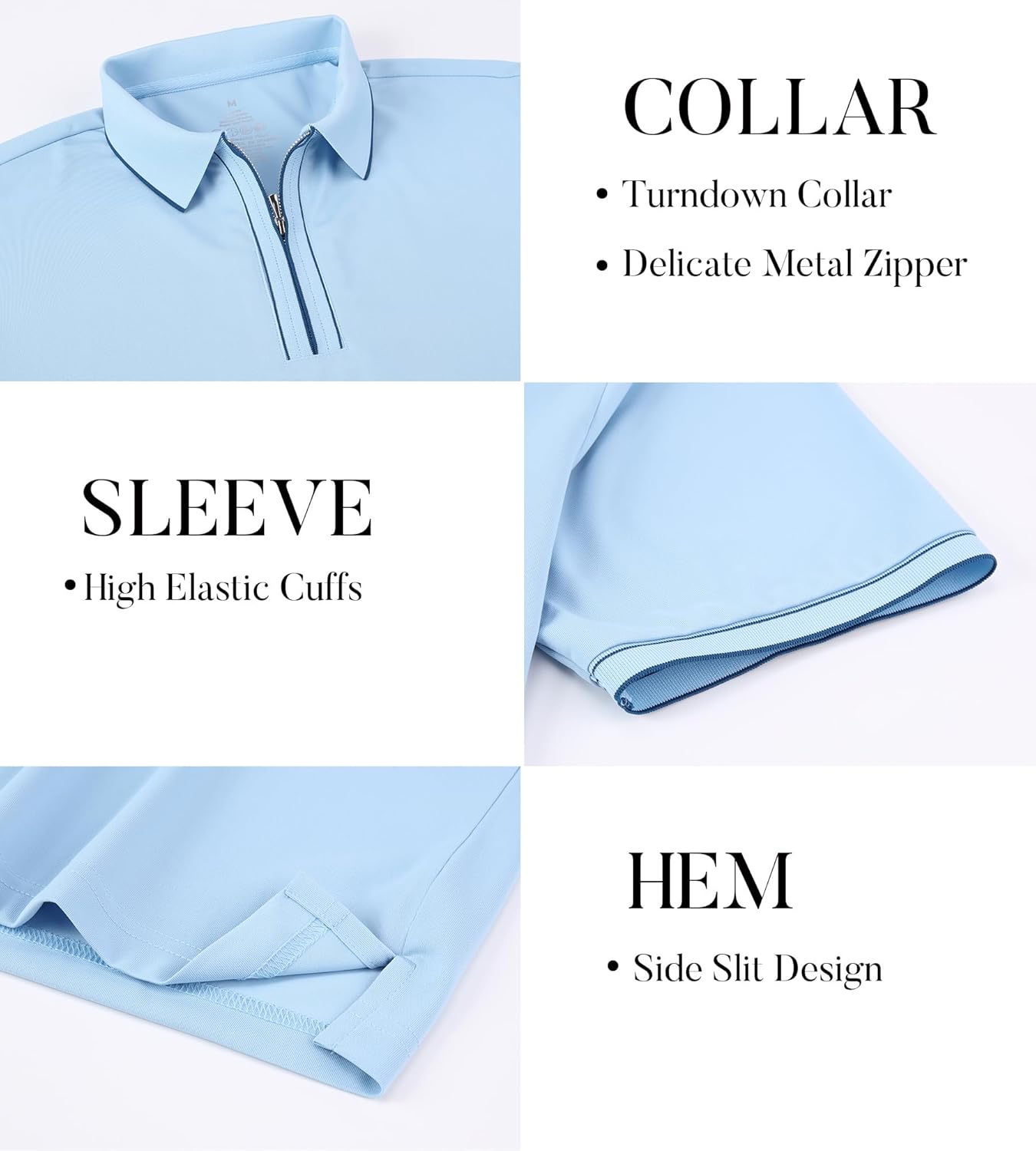 SAMERM Mens Zipper Golf Shirts Short Sleeve Casual Polo Shirts Moisture Wicking Solid Golf Shirt Fashion