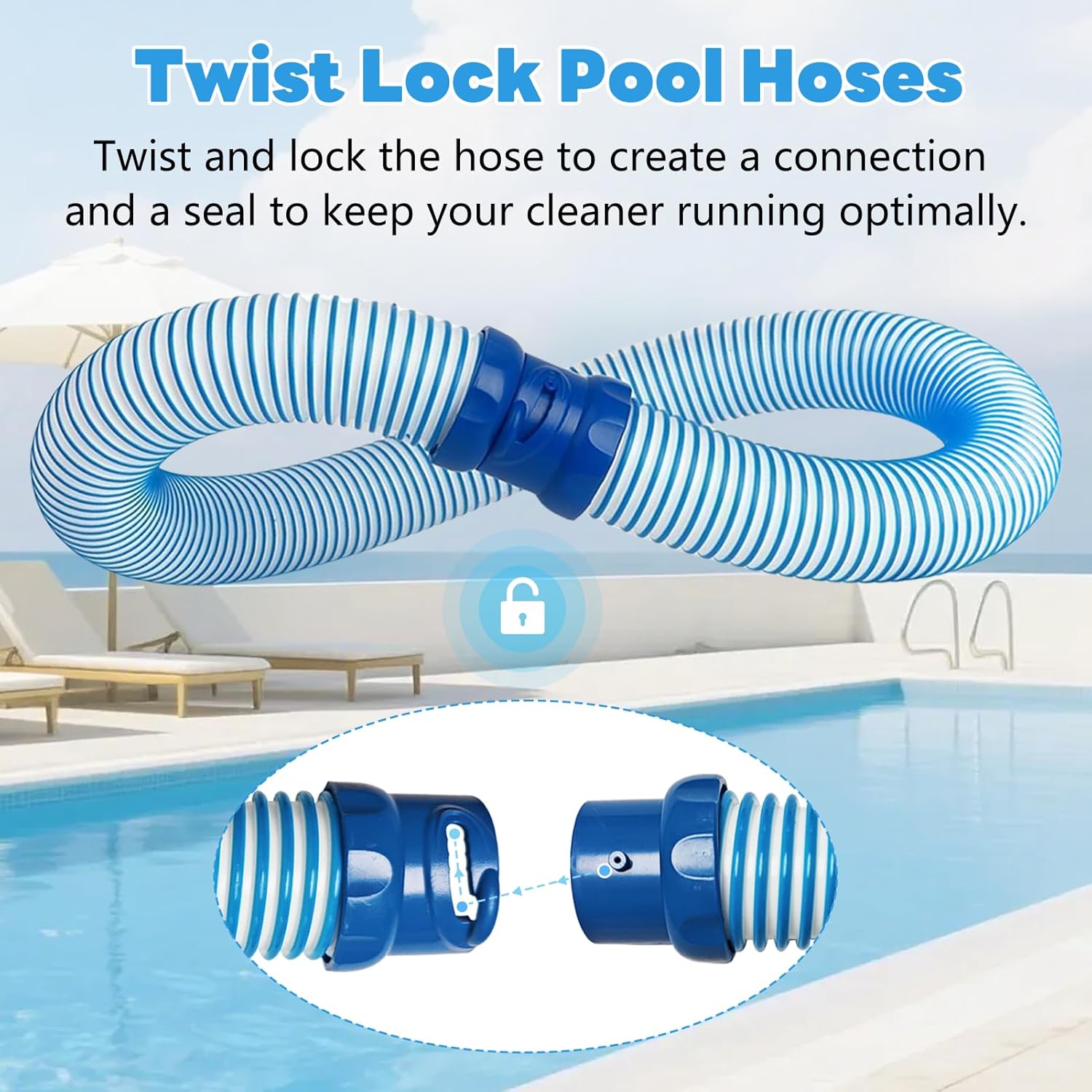 6 Pack Pool Vacuum Hose, 39 in Twist Lock Pool Cleaner Hose Compatible with X7 T3 T5 MX6 MX8, R0527700 X38211S Replacement Parts, Easy Connect
