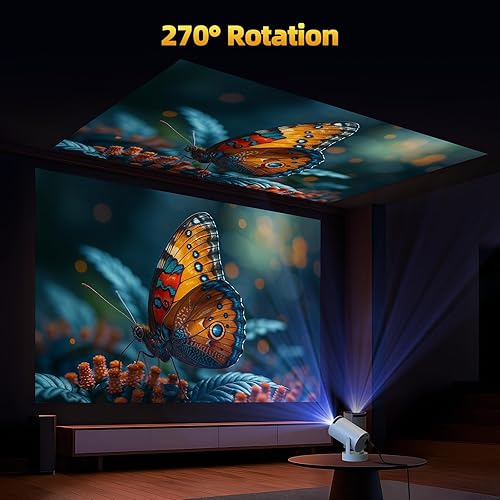 Miniatura 7 de Mini proyector con WiFi y Bluetooth, proyector 4K con altavoz base de sonido de 5 W, proyector portátil de rotación de 270 corrección trapezoidal