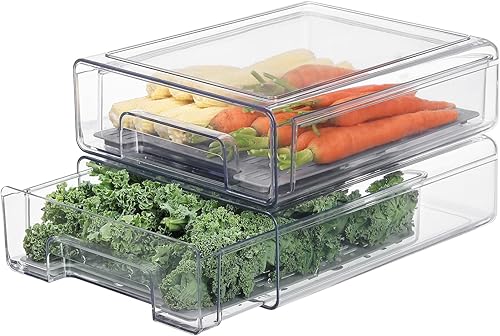 Miniatura 9 de Cajones organizadores de nevera transparentes extraíbles con escurridor, contenedores de almacenamiento apilables para refrigerador para cocina