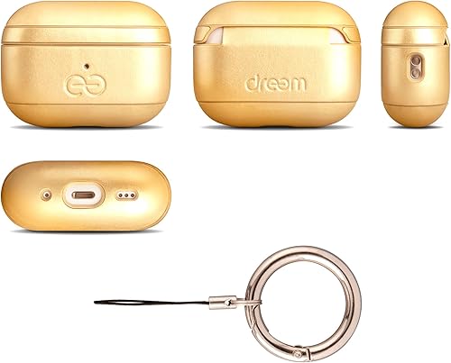 Miniatura 2 de Dreem Om Funda con clip para llavero compatible con AirPods Pro 2Pro, carcasa rígida protectora de una pieza, funda de cuero vegano de lujo para