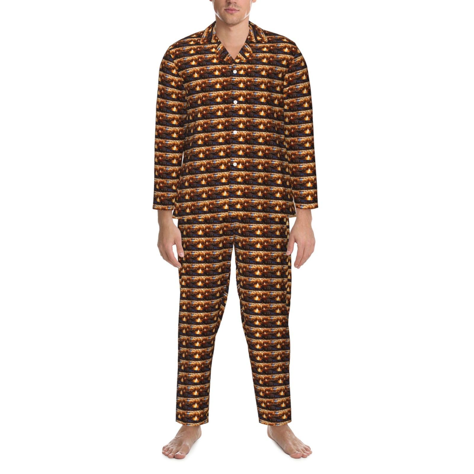 Herren-Pyjama-Set mit israelischer Flagge, langärmelig, zweiteilig, bequem, Nachtwäsche