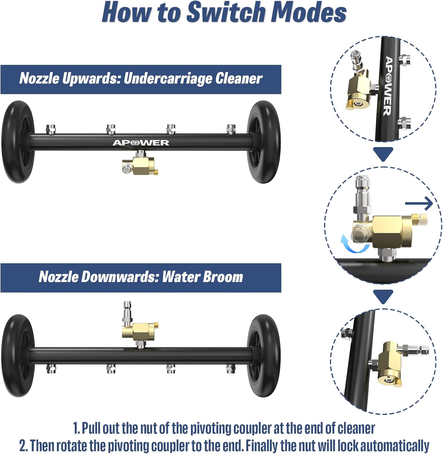 Undercarriage Pressure Washer Attachment, 16" Water Broom and Under Carriage Car Cleaner, Electric Power Wash Accessories with 3 Pieces Extension Wand, 1/4" Connector, 4000 PSI, Black