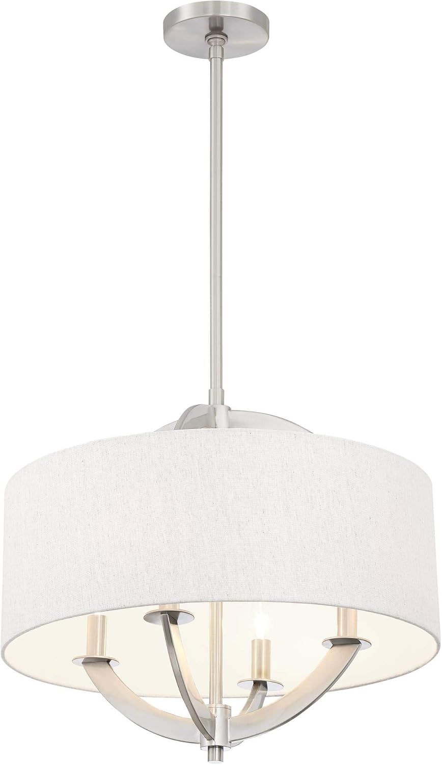 Possini Euro Design Saturna Brushed Nickel Drum Pendant Chandelier 21" Wide Modern Oatmeal Linen Shade 4-Light Fixture for Dining Room House Foyer Kitchen Island Entryway Bedroom Living Room