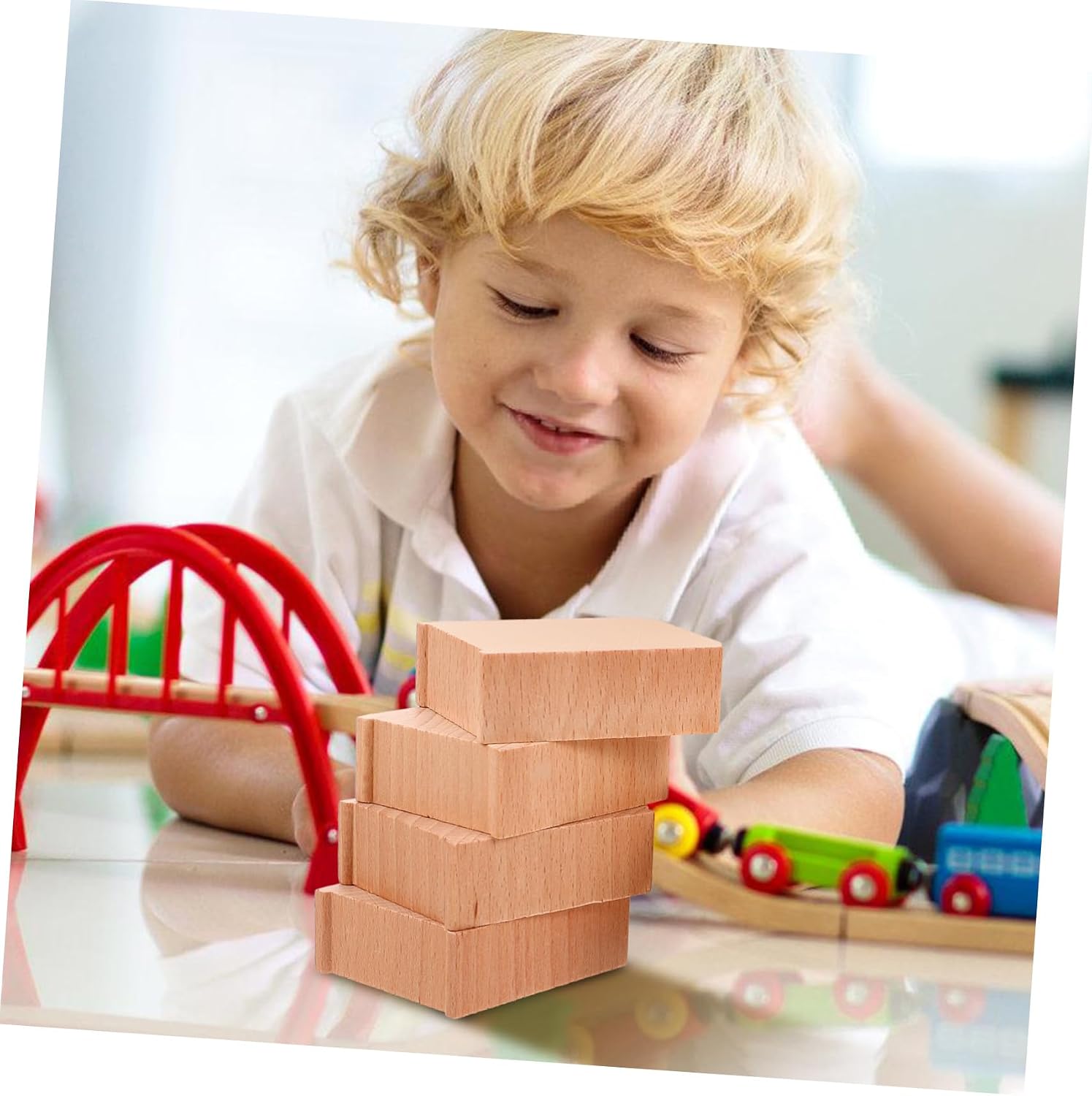Toddmomy 6Pcs Wooden Train Track Bridge Supports Risers for Train Elevate Railway Accessories for Enhance Fine Motor Skills and Creativity