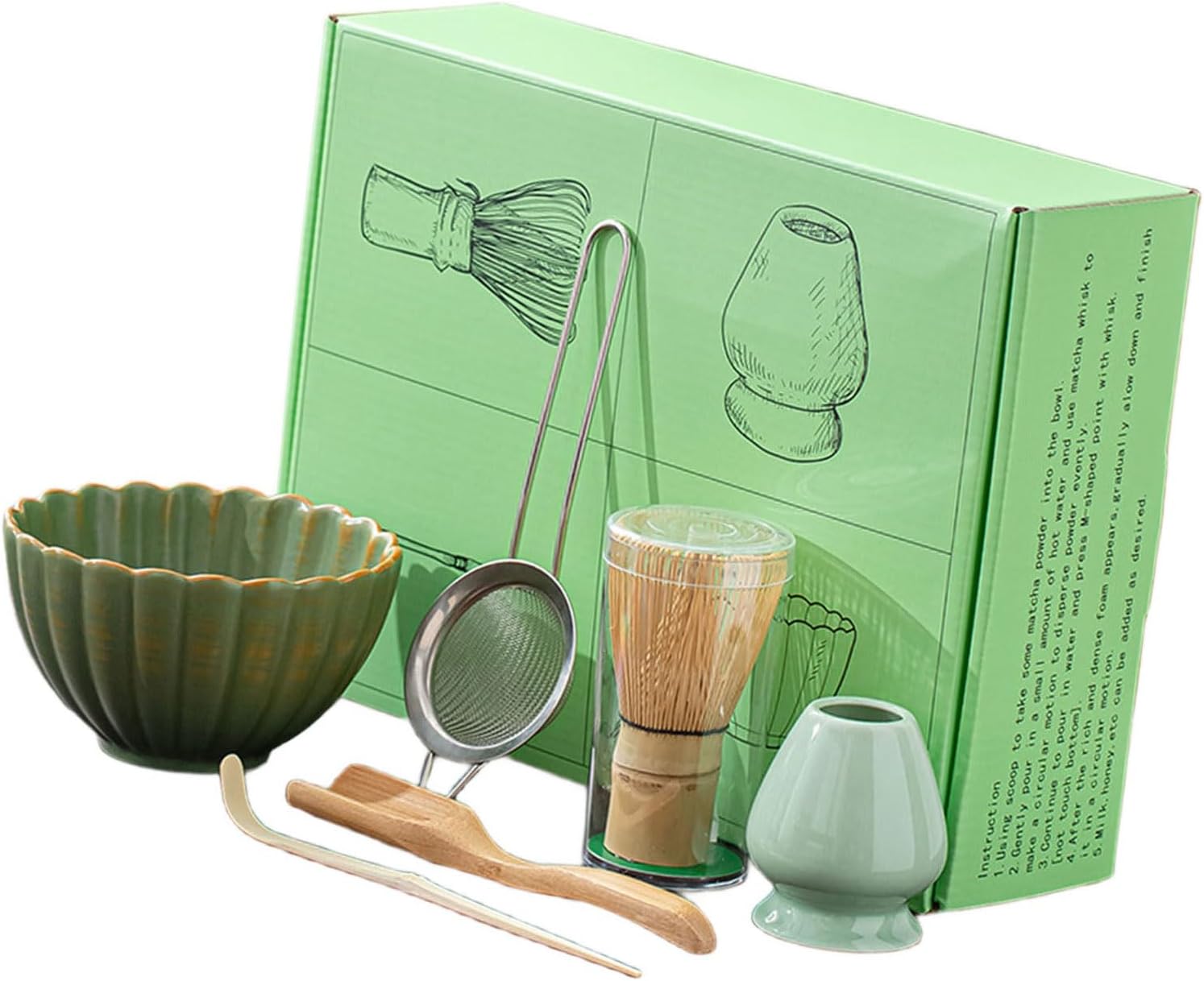 Functional Matcha Teas Ceremony Set Teas Whisks Brush Set Wood Whisks Scoops and Holders Ceramic Bowl Matcha Teas Set