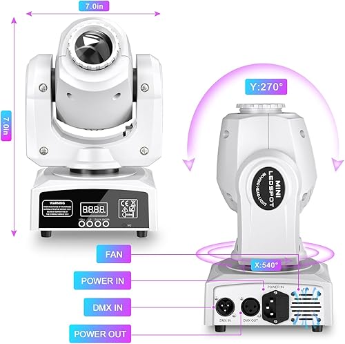 Vista 30 de U`King: Luces de escenario, luces de cabeza de movimiento, 8 Gobos, 8 colores, 11 canales, 25 watts, DMX 512, con sonido activado para bodas, DJ