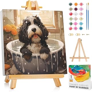 Arttoplus Dog Paint by Numbers Kit for Kids with Frame,Cute Paint by Numbers for Kids Ages 8-12 with Wooden Easel,Easy DIY Animal Acrylic Oil Painting by Number for Gift Home Wall Decor(8x8 inch)