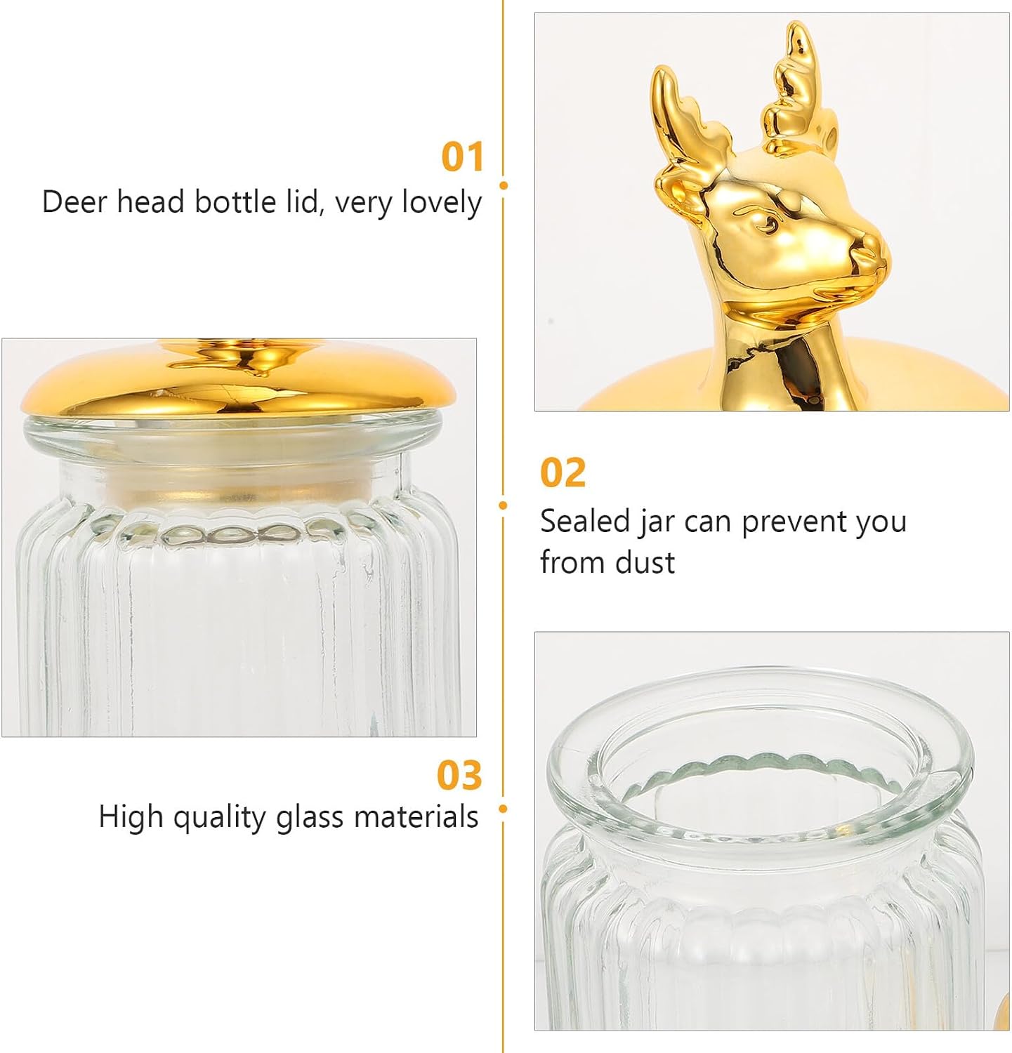 Creative Deer Head Glass Candy Canister Set, 2pcs Airtight Storage Jars, Sealed Glass Tea Containers for Wedding Favors and Kitchen Organization