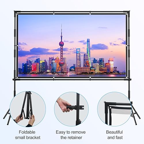 Miniatura 5 de Pantalla de proyector, pantalla de proyector para exteriores de 120 pulgadas con soporte, 16 9, 4K Ultra HD, 1080P, compatible con 3D, pantalla