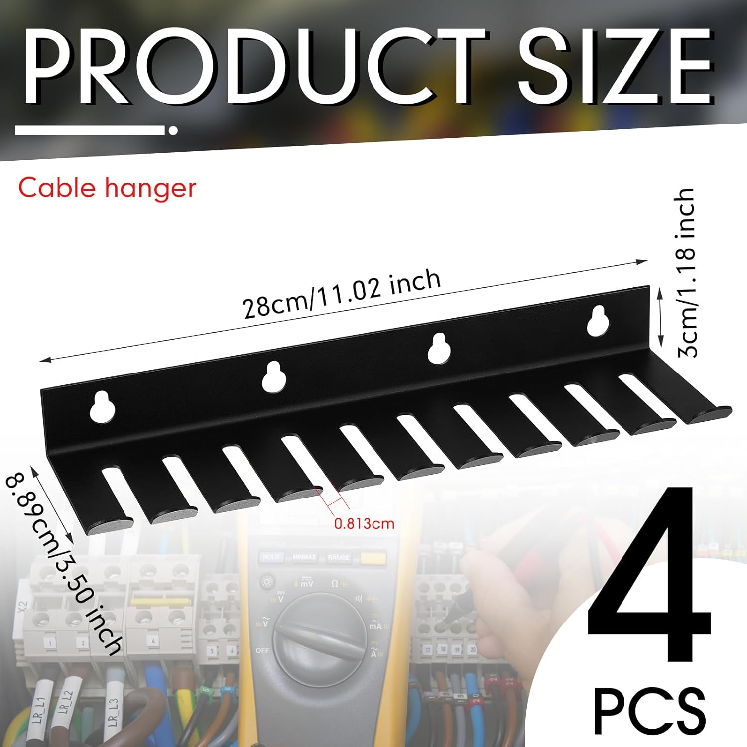 Beeveer 4 Pcs Wall Mountable Cable Hanger Cord Rack Organizer Black Holder with 10 Cable Slots 0. 32" Slots Width for Home Electronic Cord Management Organize