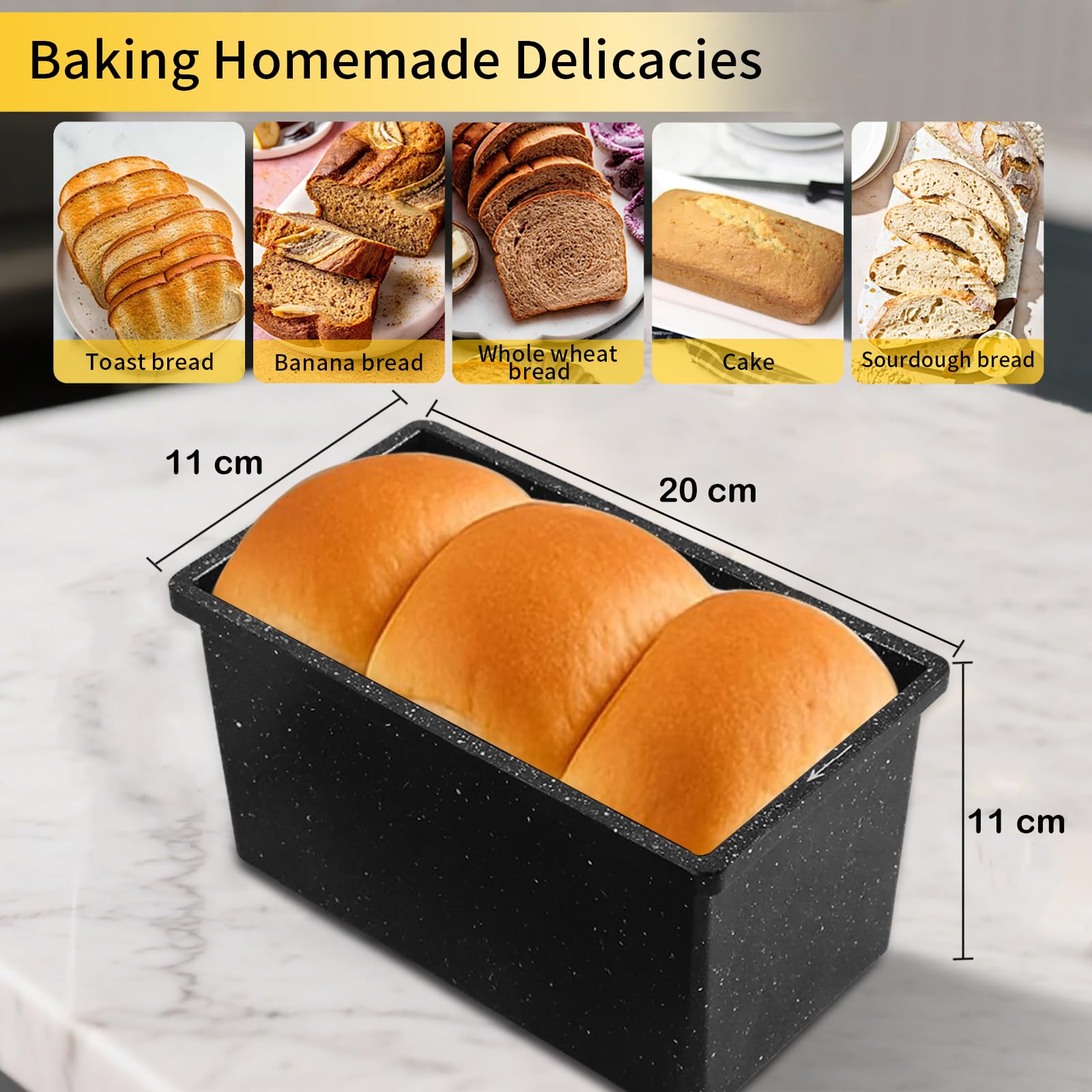 Kastenform für selbstgemachtes Brot, antihaftbeschichtet, tiefe Backform mit Deckel, ofenfest, strapazierfähig für Sauerteig und Sandwich, 20,3 x 10,2 cm, gesprenkelt schwarz