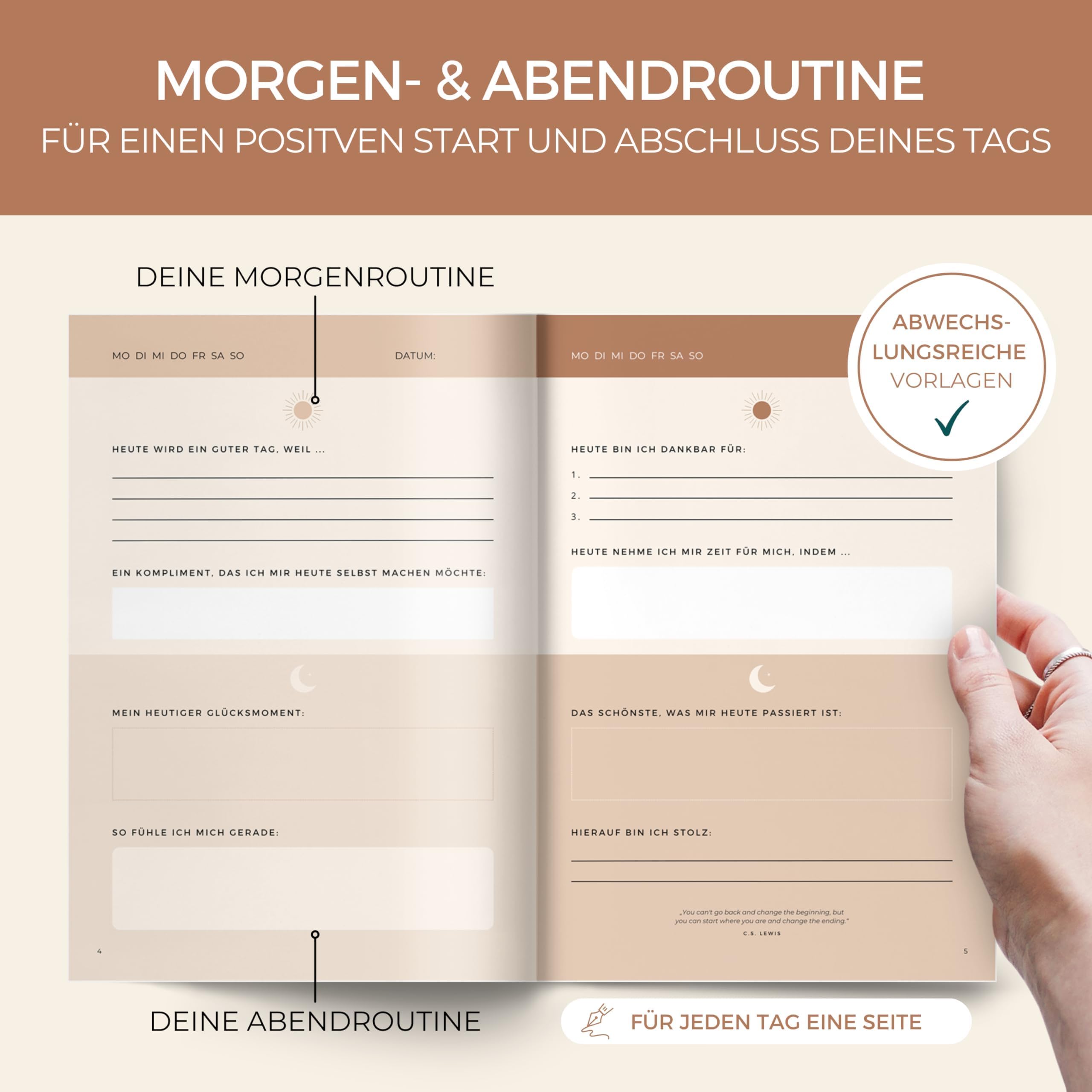 memoriecation 5 Minuten Tagebuch - Dein Journal für mehr Dankbarkeit, Achtsamkeit und Glück - Tagebuch für Erwachsene, Dankbarkeitstagebuch, Achtsamkeitstagebuch für 5 bis 6 Minuten Journaling